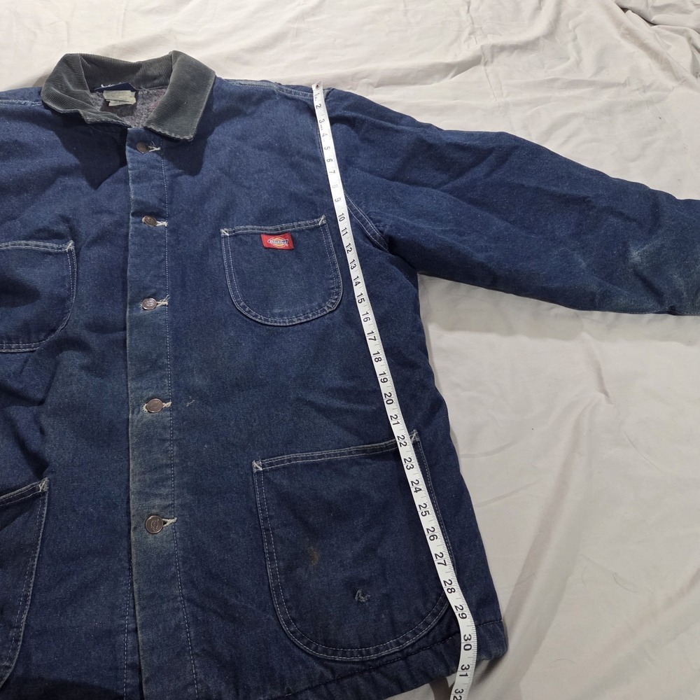 Dickies Distressed Denim Blue Chore Coat Blanket Lined Corduroy Collar Mens XXL - Picture 14 of 16